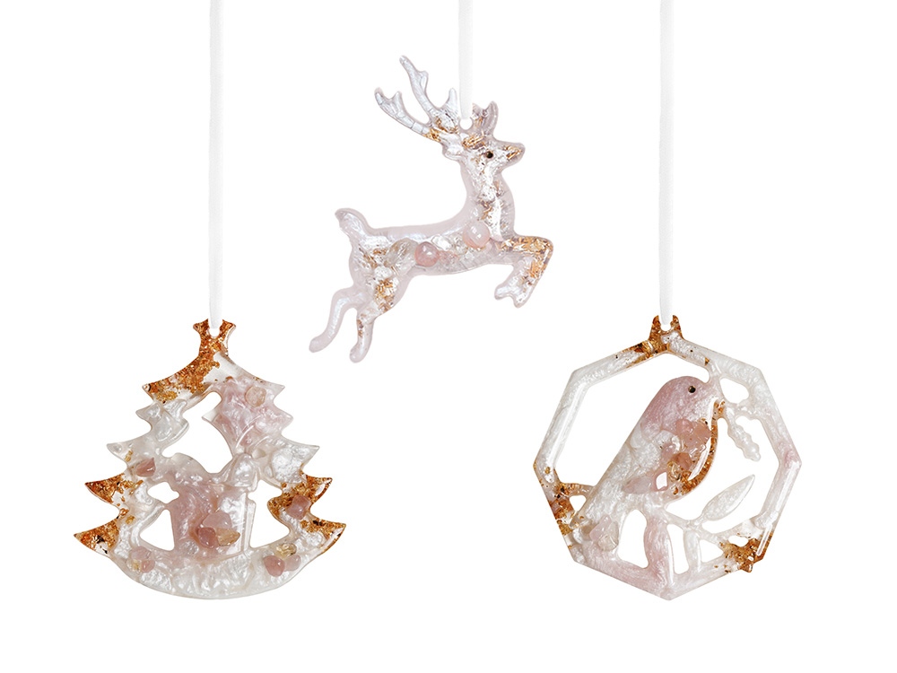 Набор елочных игрушек: Снегирь, Олень, Ель Набор елочных игрушек: Снегирь, Олень, Ель