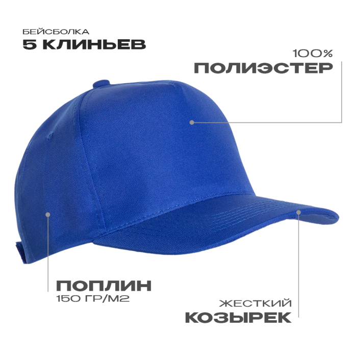 Бейсболка STAN 5 клиньев полиэстер 150, 10P