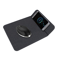 Коврик для мышки с беспроводной зарядкой Gratto, черный Коврик для мышки с беспроводной зарядкой Gratto, черный