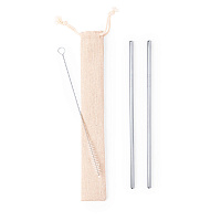 Коктейльные трубочки (2 шт.) с ершиком в чехле KALUX, 3,5х24,5см, нержавеющая сталь, хлопок