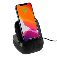 Колонка с беспроводной зарядкой Esca и подсветкой логотипа, черная Колонка с беспроводной зарядкой Esca и подсветкой логотипа, черная