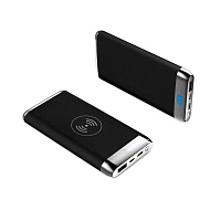 Внешний аккумулятор Wolfrock с беспроводной зарядкой soft-touch покрытием, 10000 mAh, черный Внешний аккумулятор Wolfrock с беспроводной зарядкой soft-touch покрытием, 10000 mAh, черный