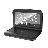 Настольные часы "Smart Time" с беспроводным (15W) зарядным устройством, будильником и термометром, со съёмным дисплеем Настольные часы "Smart Time" с беспроводным (15W) зарядным устройством, будильником и термометром, со съёмным дисплеем