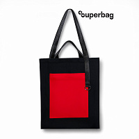 Шоппер Superbag Big Pocket, с карманом на молнии (черный с красным)