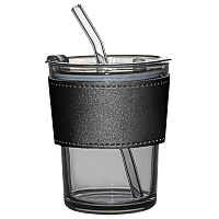 Стакан стеклянный с трубочкой и капхолдером Karamel, черный