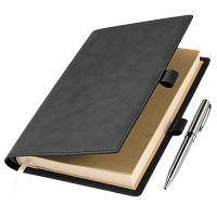 Ежедневник-портфолио Clip NEO недатированный в подарочной коробке, черный (в комплекте ручка Tesoro серебро)